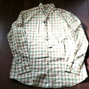 Johnnie-O Top shelf Wada shirt. Palm color.  NWT.  Sz.L. Plaid l.sleeve